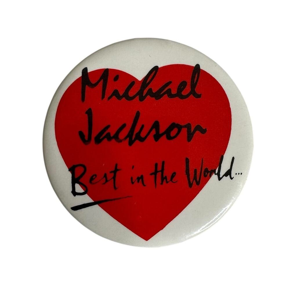 Vintage Michael Jackson Best in the World Pin Back Button Heart